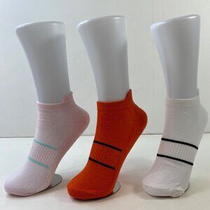 Womens Ankle Socks Set 3 Stripes Pink Orange White Black Gray